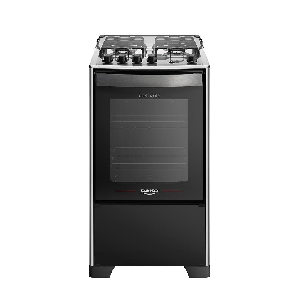 Fogao 4 Bocas Dako Magister Preto com Mesa Inox Bivolt