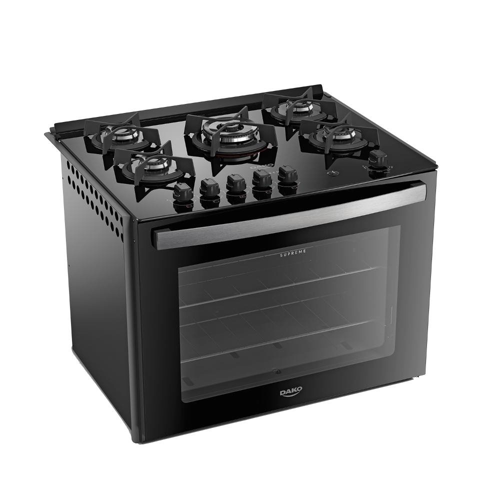 Fogao de Embutir 5 Bocas Preto com Mesa de Vidro Dako Supreme Bivolt