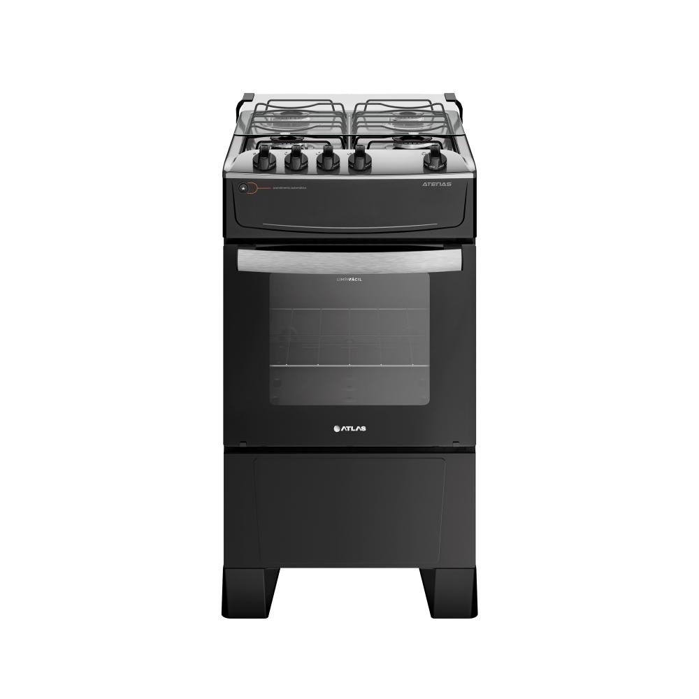 Fogao 4 Bocas Preto com Mesa Inox Atlas Atenas Bivolt