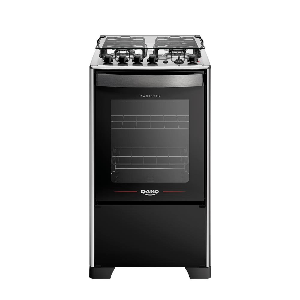 Fogao 4 Bocas Dako Magister Grill Preto com Mesa Inox Bivolt