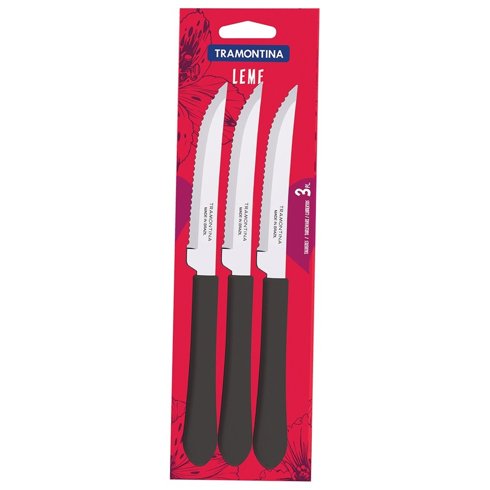 Faca Churrasco Tramontina Leme 23180/304 Preto - Embalagem c/ 3 unidades