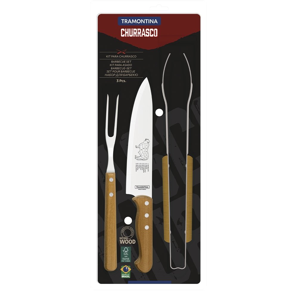 Conjunto para Churrasco Tramontina Inox 3 Peças Natural