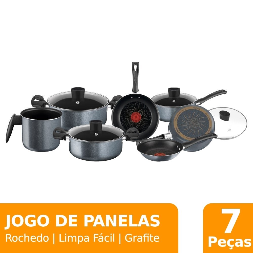Jogo de Panelas Rochedo Limpa Fácil Grafite 7 Peças eFácil Jogo de Panelas Rochedo Limpa Fácil Grafite 7 Peças eFácil