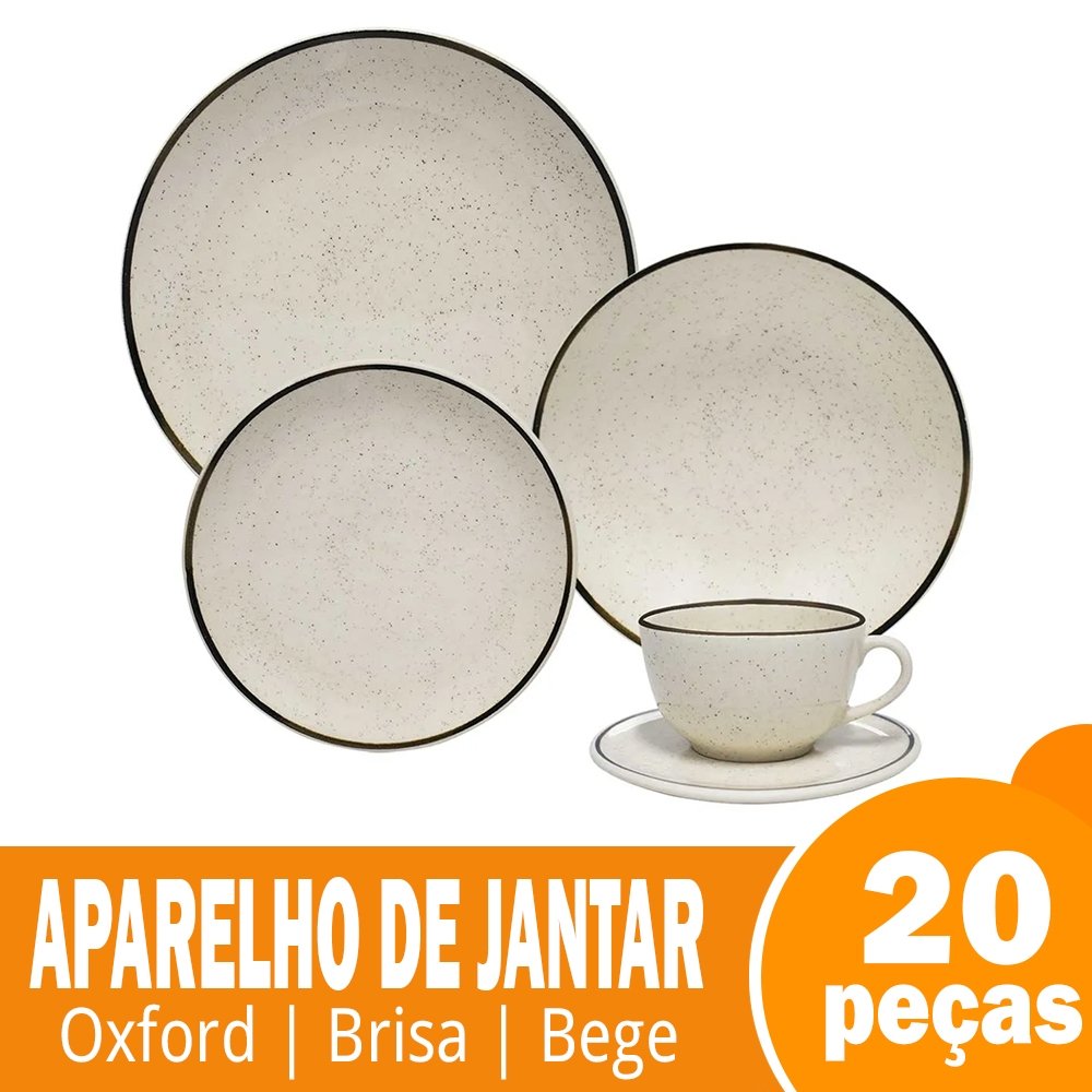 Aparelho de Jantar/Chá Oxford Brisa - Cerâmica, 20 Peças, Bege