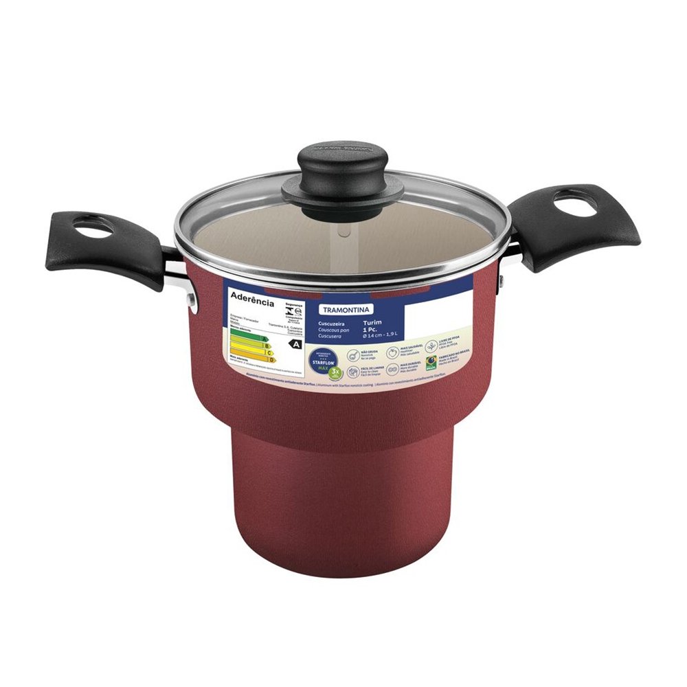 Cuscuzeira Tramontina Turim Vermelha - Antiaderente Starflon Max 14cm 1,9L