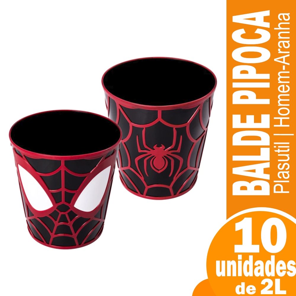 Balde para Pipoca Plasútil Homem Aranha 2 Litros - Embalagem com 10 Unidades