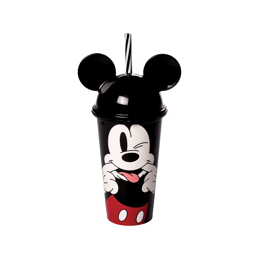 Copo Plasútil Mickey com Canudo e Tampa de Orelha 500ml - Embalagem com 16 Unidades