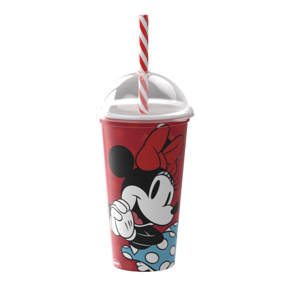 Copo Plasútil Shake Minnie com Tampa e Canudo 500ml - Embalagem com 15 Unidades
