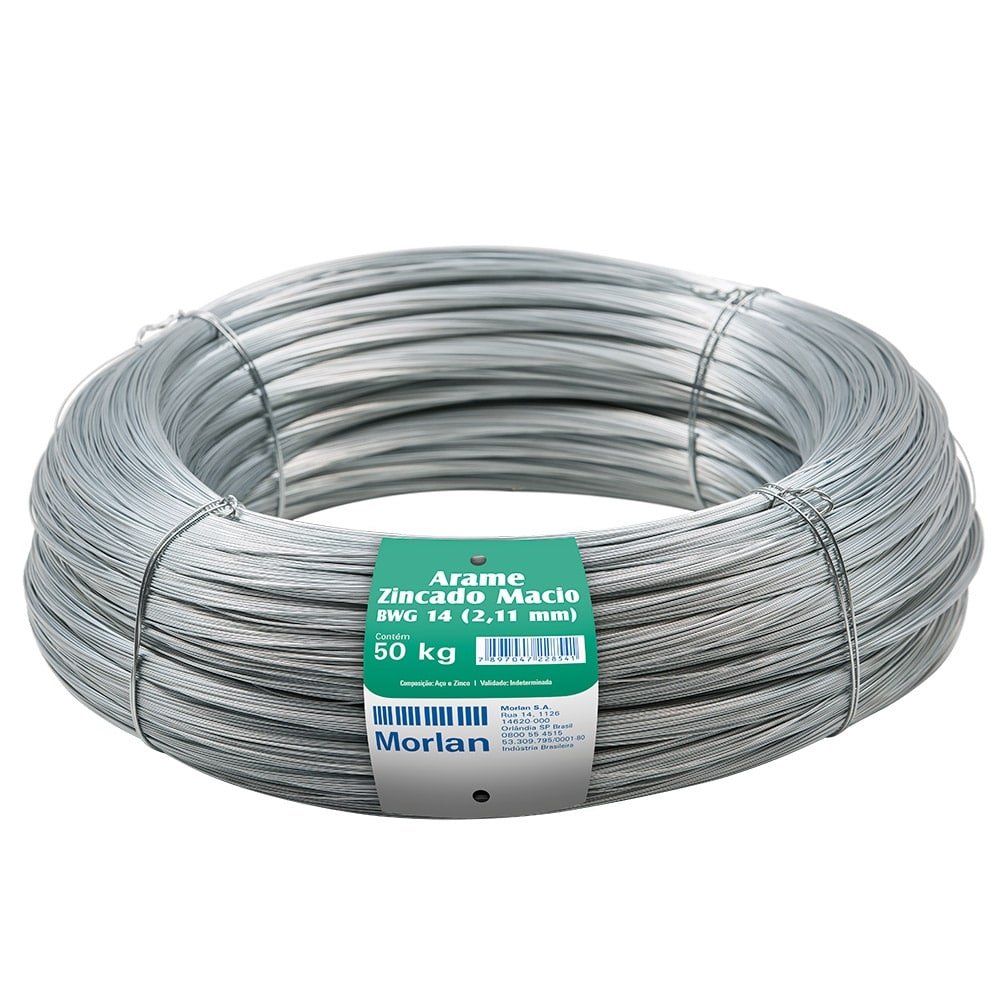 Arame Liso Galvanizado Morlan 14 Industrial Rolo 50Kg