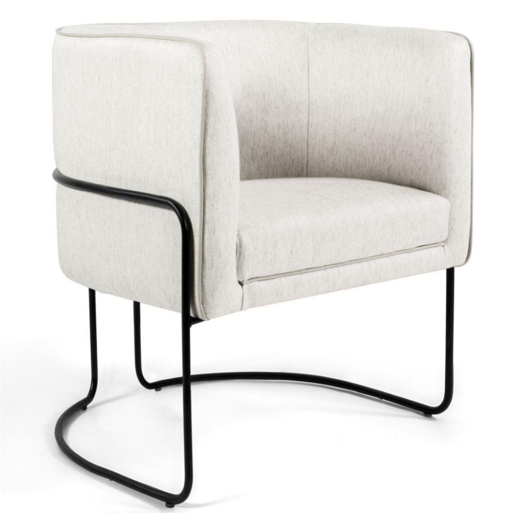 Kit 02 Poltronas Decorativas Sala de Estar Base de Aco Preto Nix Linho Creme G15 - Gran Be