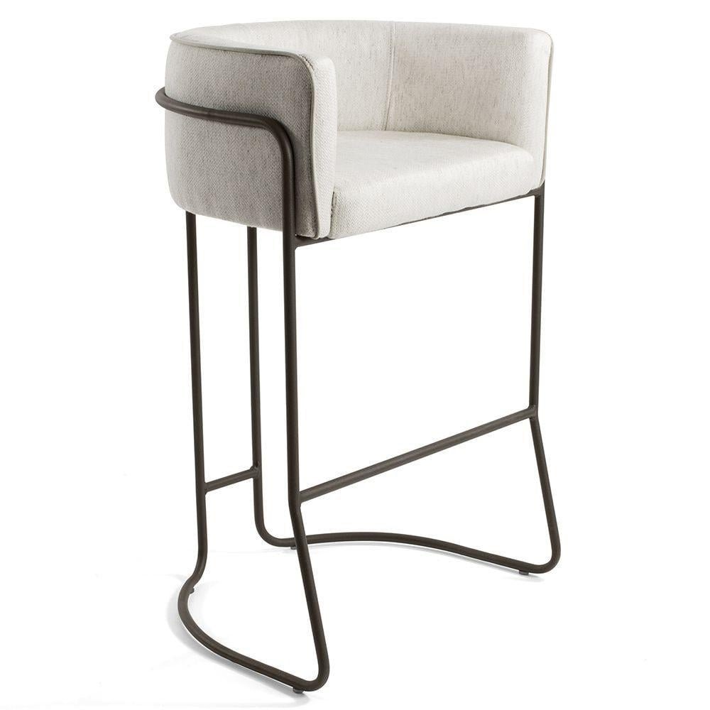Poltrona Banqueta Alta Sala de Estar Base de Aço Chocolate Nix Linho Creme G15 - Gran Belo