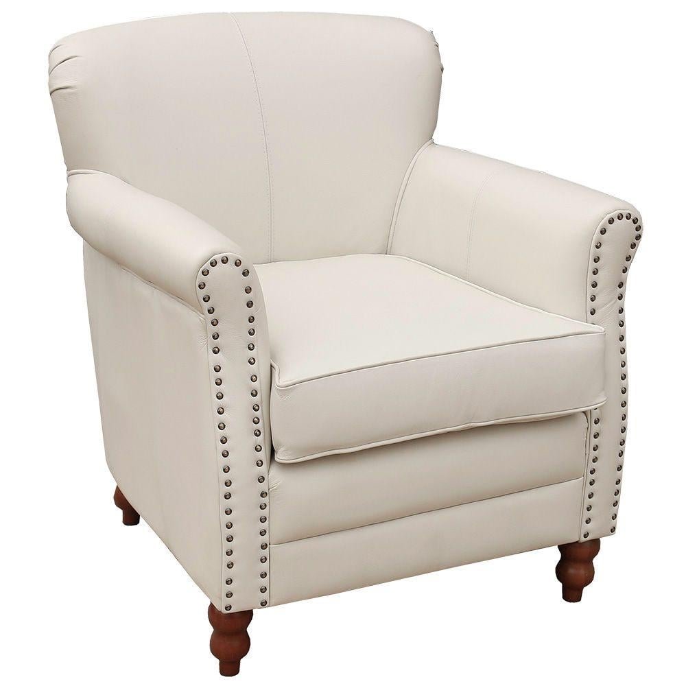Poltrona Decorativa Sala de Estar Brunei Pés Madeira Couro Of White G58 - Gran Belo