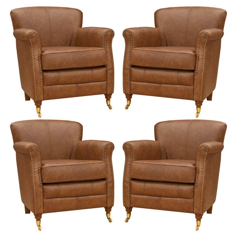 Kit 04 Poltronas Decorativas Sala de Estar Brunei Pes Principe Couro Mel G58 - Gran Belo