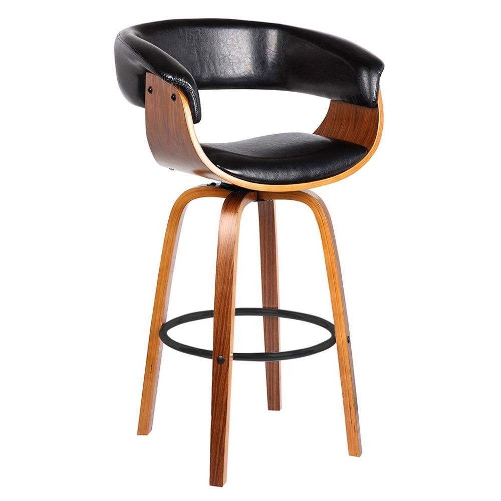 Banqueta para Cozinha Giratoria Brenna Base Madeira PU Sintetico Preto G56 - Gran Belo