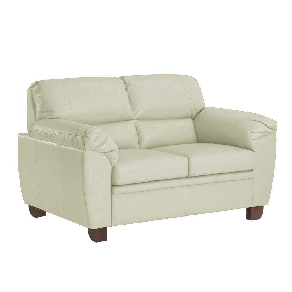 Sofa 2 Lugares Sala de Estar Pes em Madeira Nauru Couro Off White G43 - Gran Belo