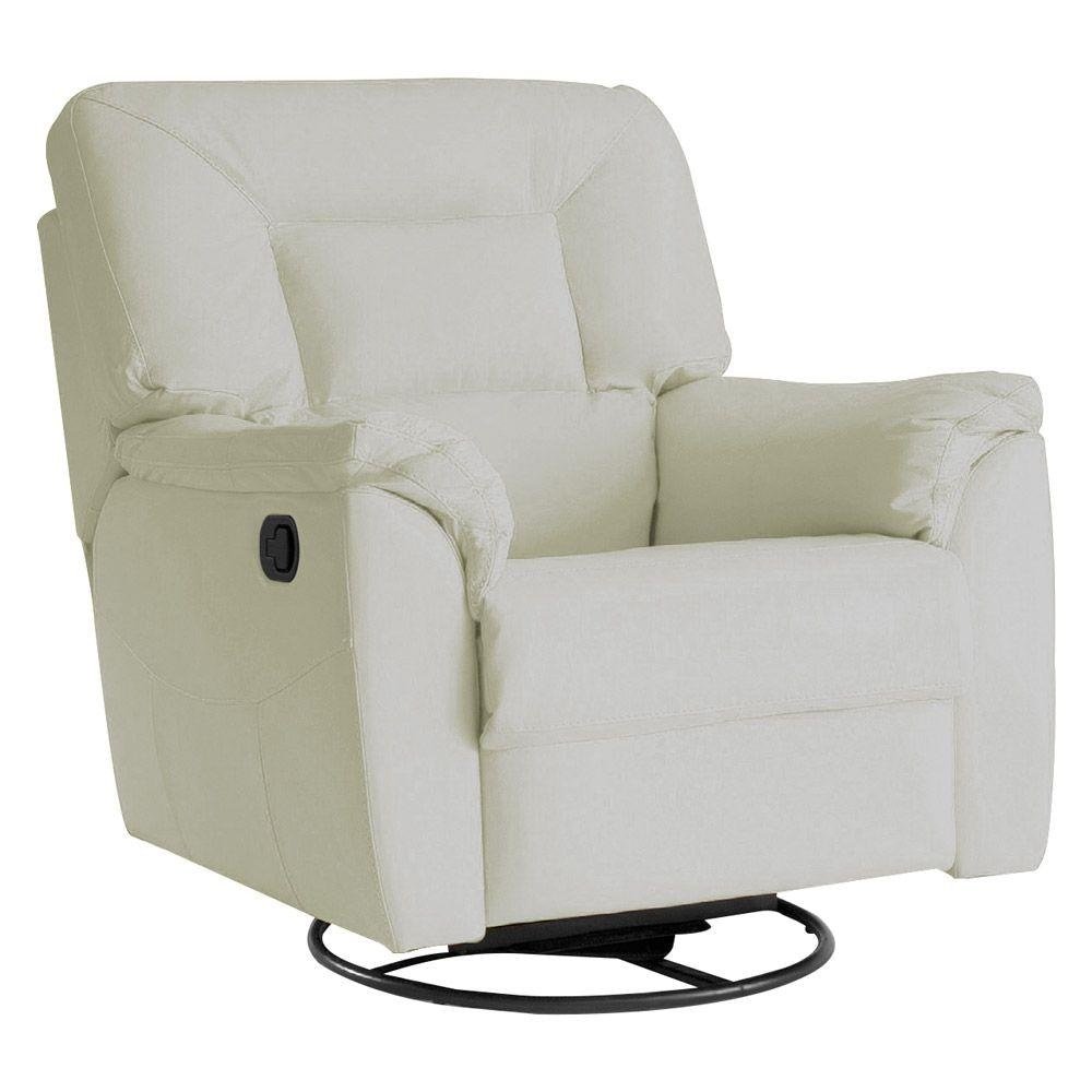 Poltrona do Papai Reclinável Giratória com Balanço Doha Couro Off White G43 - Gran Belo