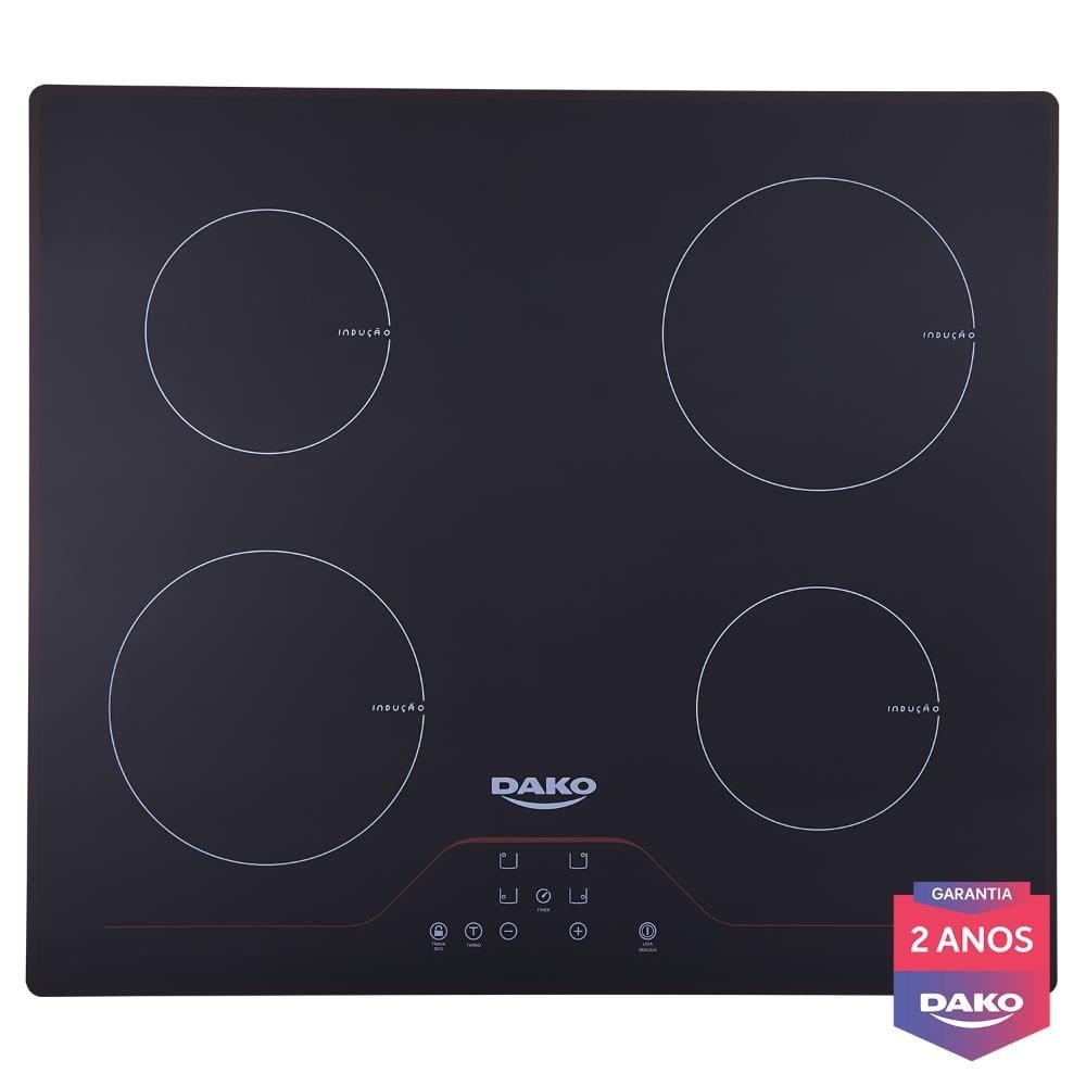 Cooktop de Indução 4 Bocas Preto com Mesa de Vidro Dako Diplomata eFácil