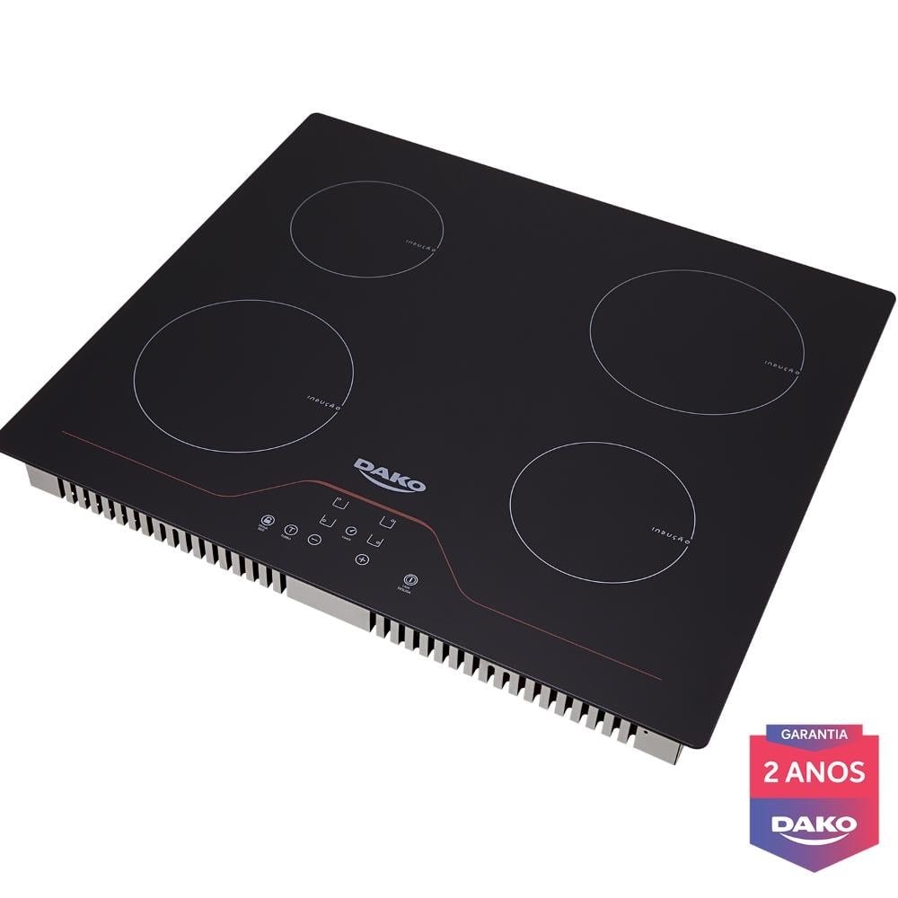 Cooktop de Indução 4 Bocas Preto com Mesa de Vidro Dako Diplomata | eFácil