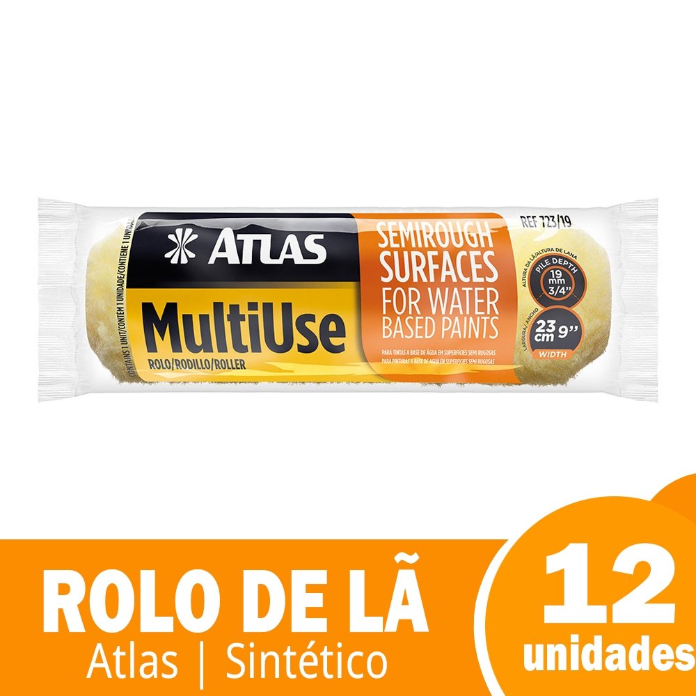 Rolo Lã Sintético Atlas 723/19 23cm - Embalagem com 12 Unidades