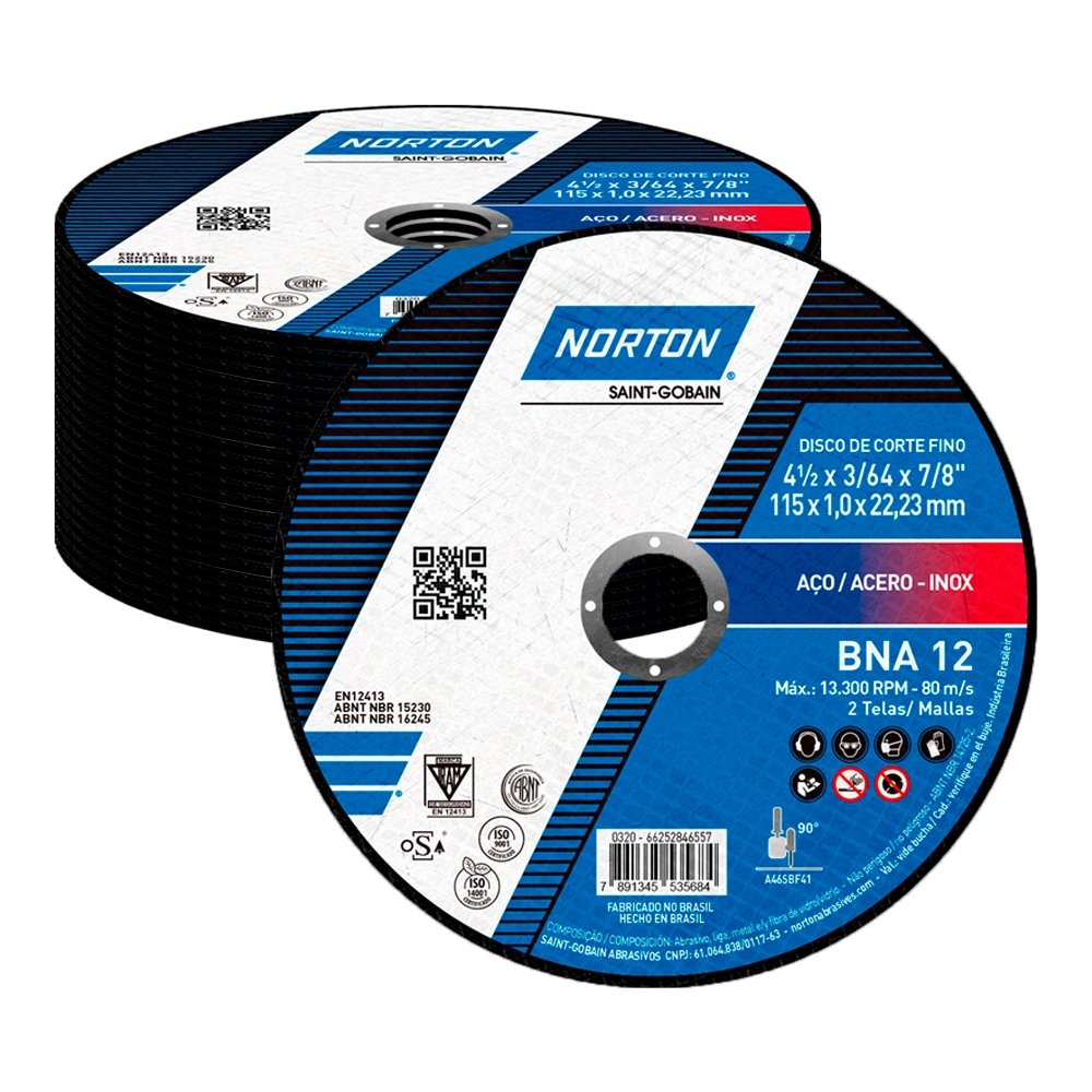 25 Discos de Corte Norton 4.1/2P BNA 115X1,0X22,23mm Azul