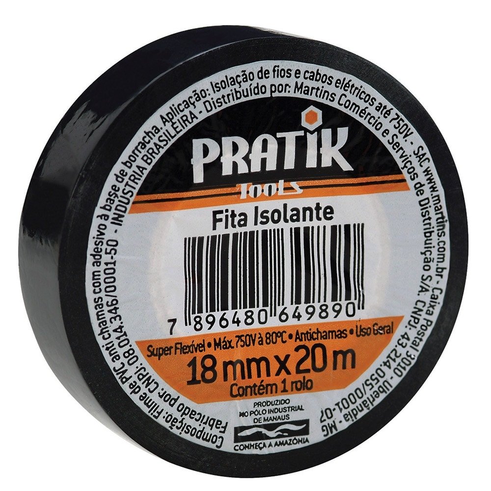 Fita Isolante 18mmx20m Emb. c/ 10 un. - Pratik Tools