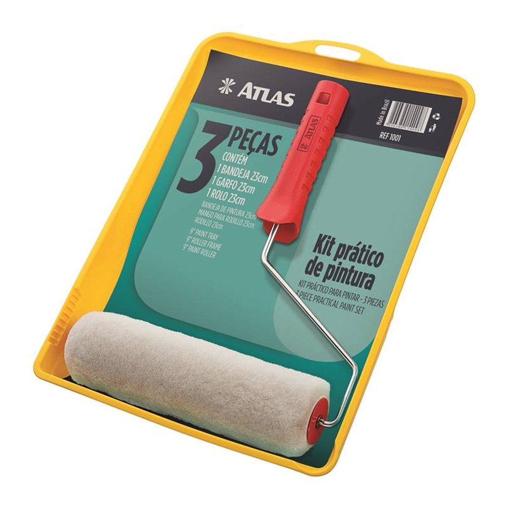 Kit p/ Pintura 1001 Econômico Bandeja/Suporte/Rolo - 3 Peças - Atlas