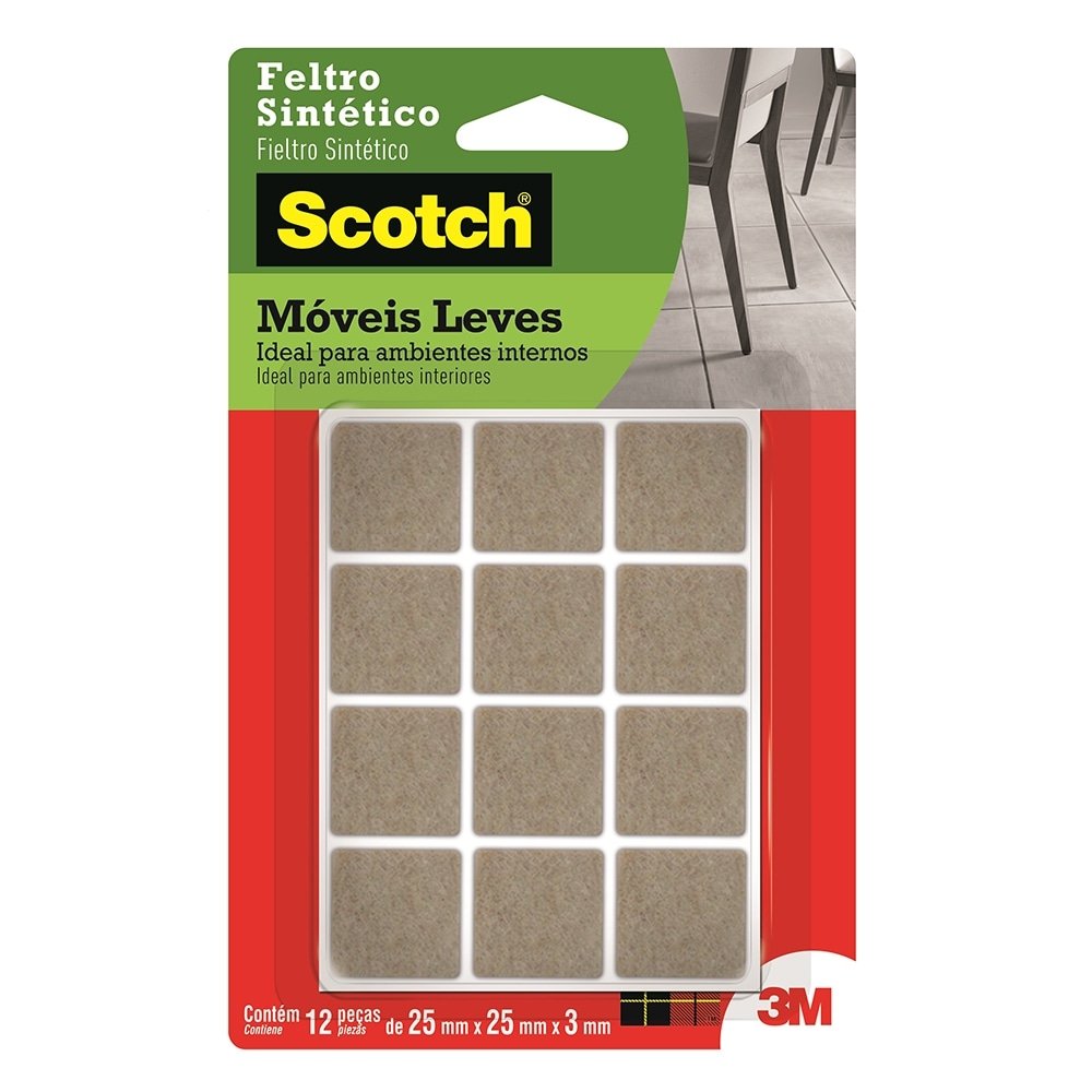 Protetor 3M Scotch Fetro Marron Quadrado Pequeno Blister com 12 Unidades