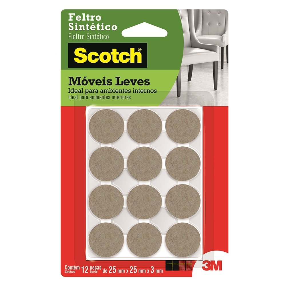 Protetor 3M Scotch Feltro Marron Redondo Pequeno Blister - 1 Embalagem com 12 Unidades