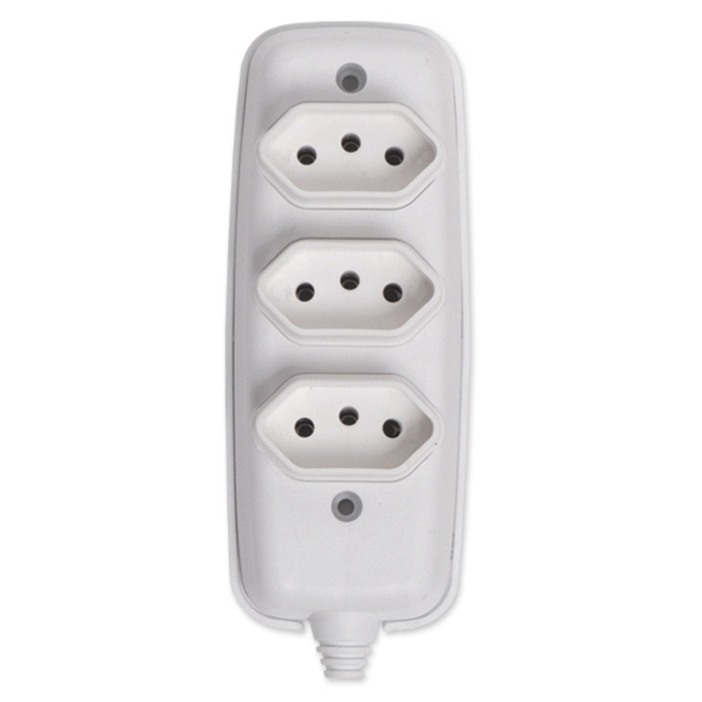 Tomada Barra Ilumi Tripla 2 Polos + Terra Branca 10A 250V