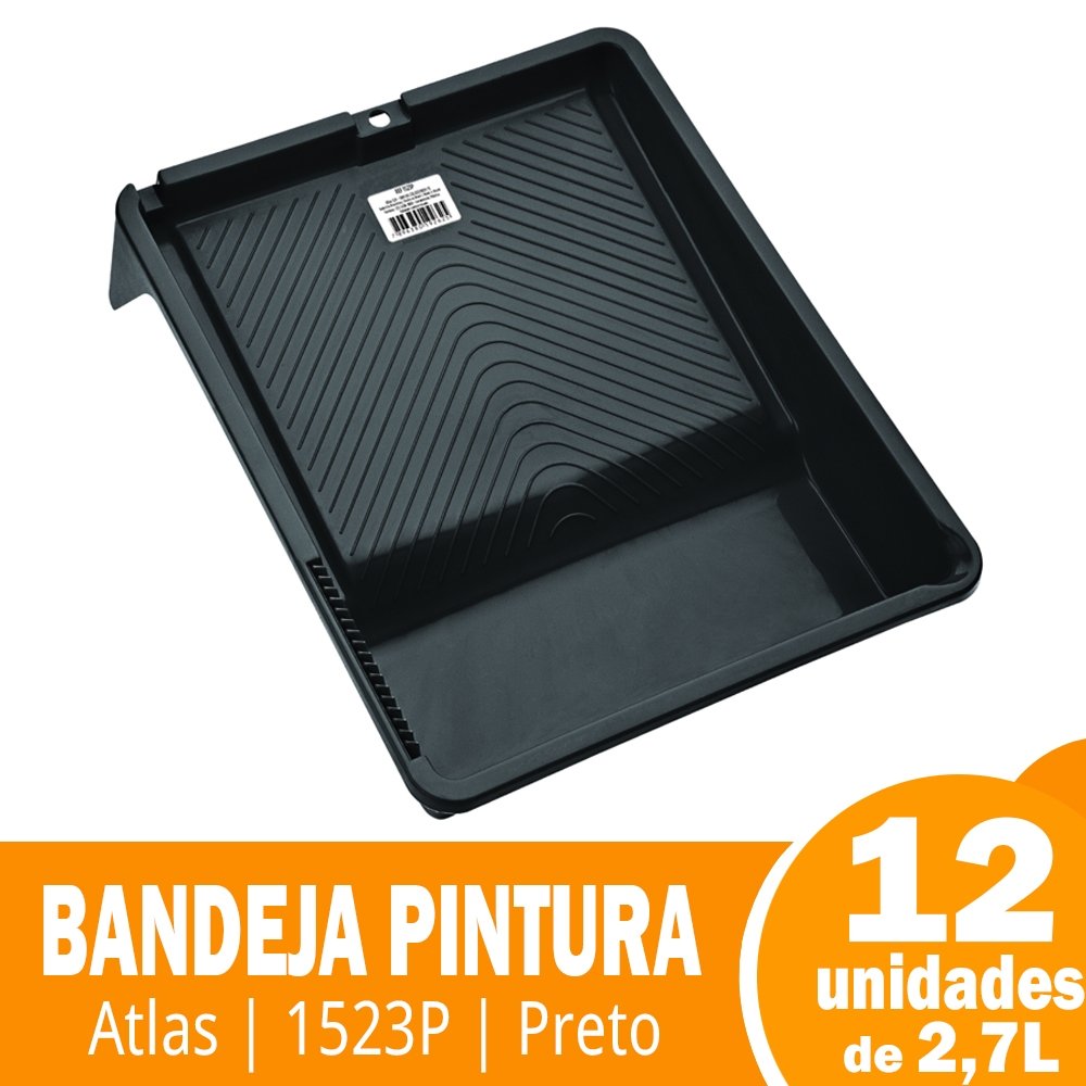 Bandeja para Pintura Atlas 1523P 2,7L Preto - Embalagem com 12 Unidades
