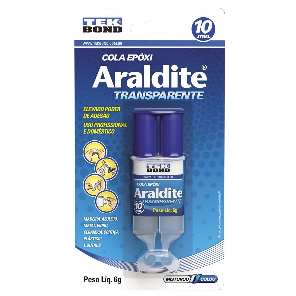 Cola Araldite TekBond Transparente 5 Minutos Seringa 6g - Embalagem com 12 Unidades