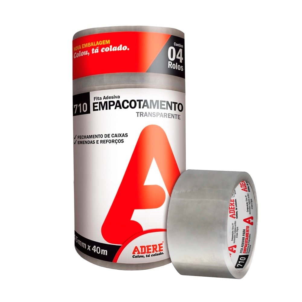 Fita Empacotamento Adere 45mmx40m Transparente - Emblagem c/ 4 unidades