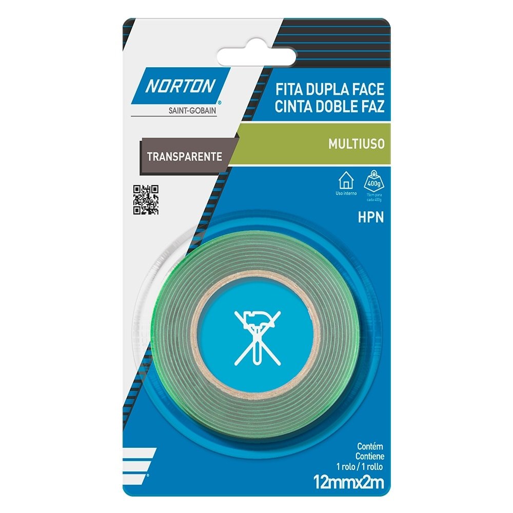 Fita Dupla Face Norton Transparente HPN 12mm x 2m