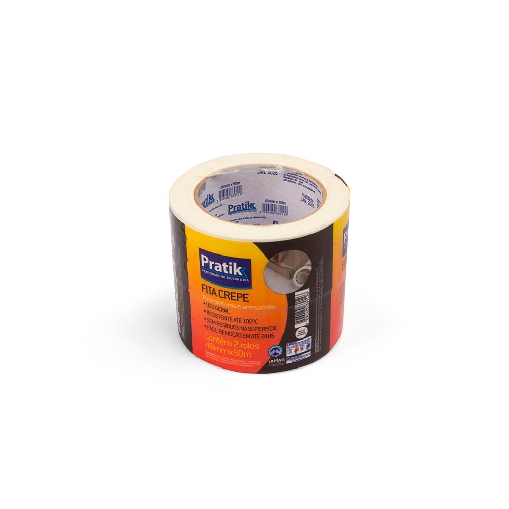 Fita Crepe Pratik 48mm x 50m Uso Geral - Embalagem com 2 Unidades