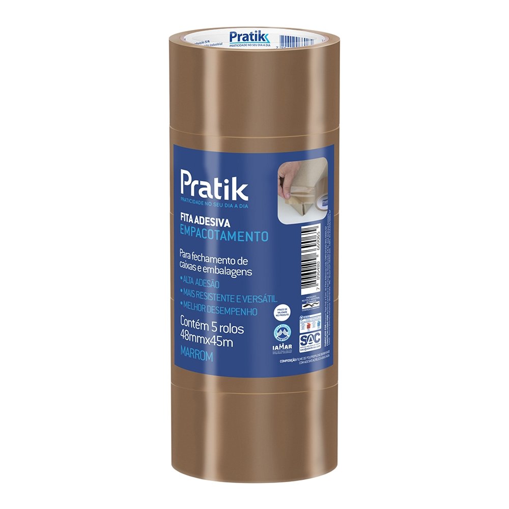 Fita Empacotamento Pratik 48mmx45m Marrom - Embalagem com 5 Unidades