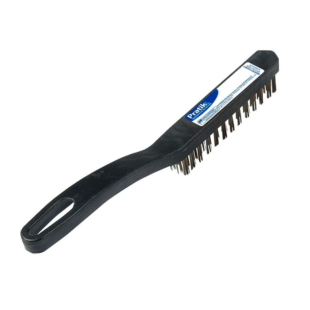 Escova de Aço Pratik 3 x 14 Fileiras com Cabo Plástico 280 X 24mm Cerdas 22mm Embalagem com 12 Unidades