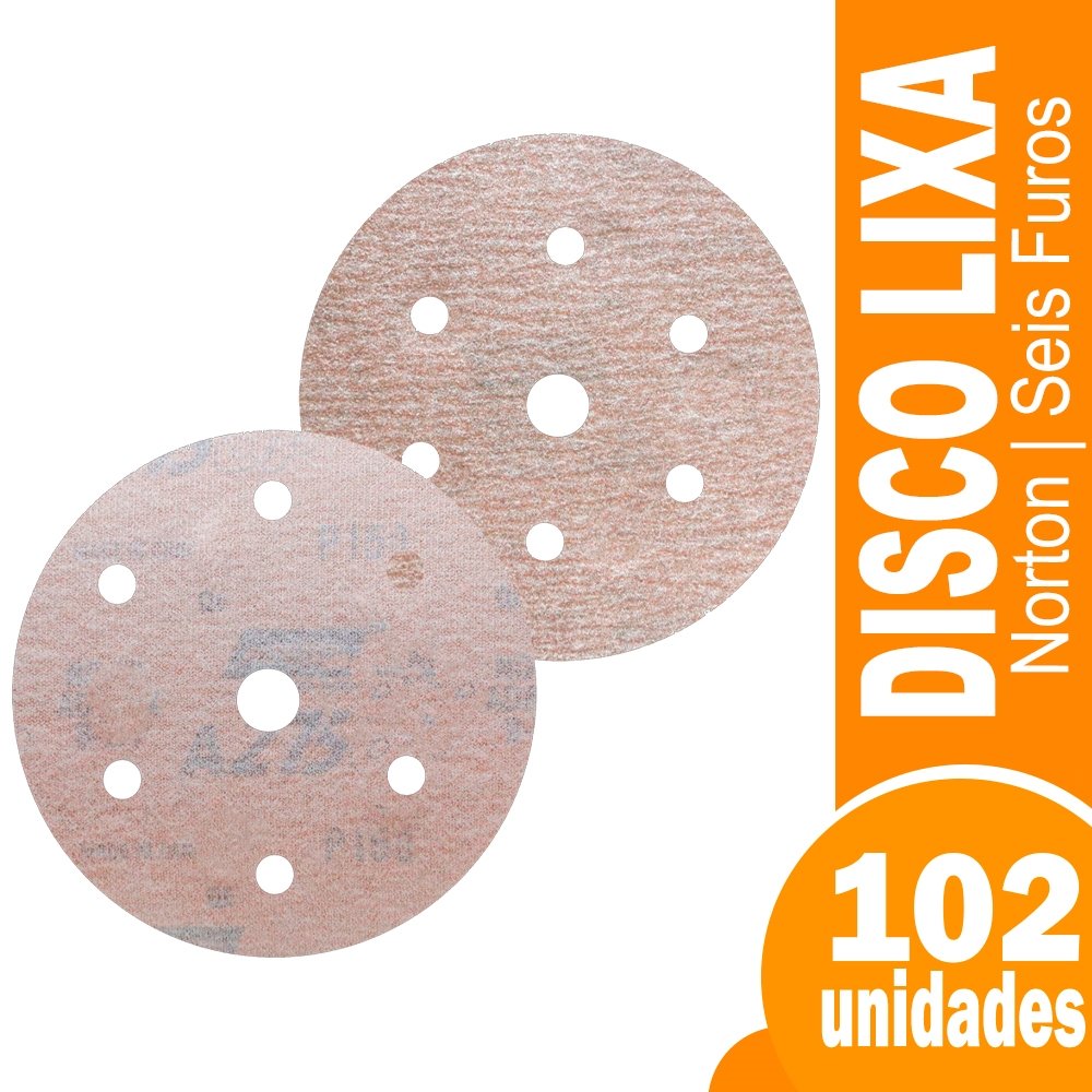 Disco Lixa Norton Seco A275 P280 152mm com 6 Furos - Embalagem com 102 Unidades