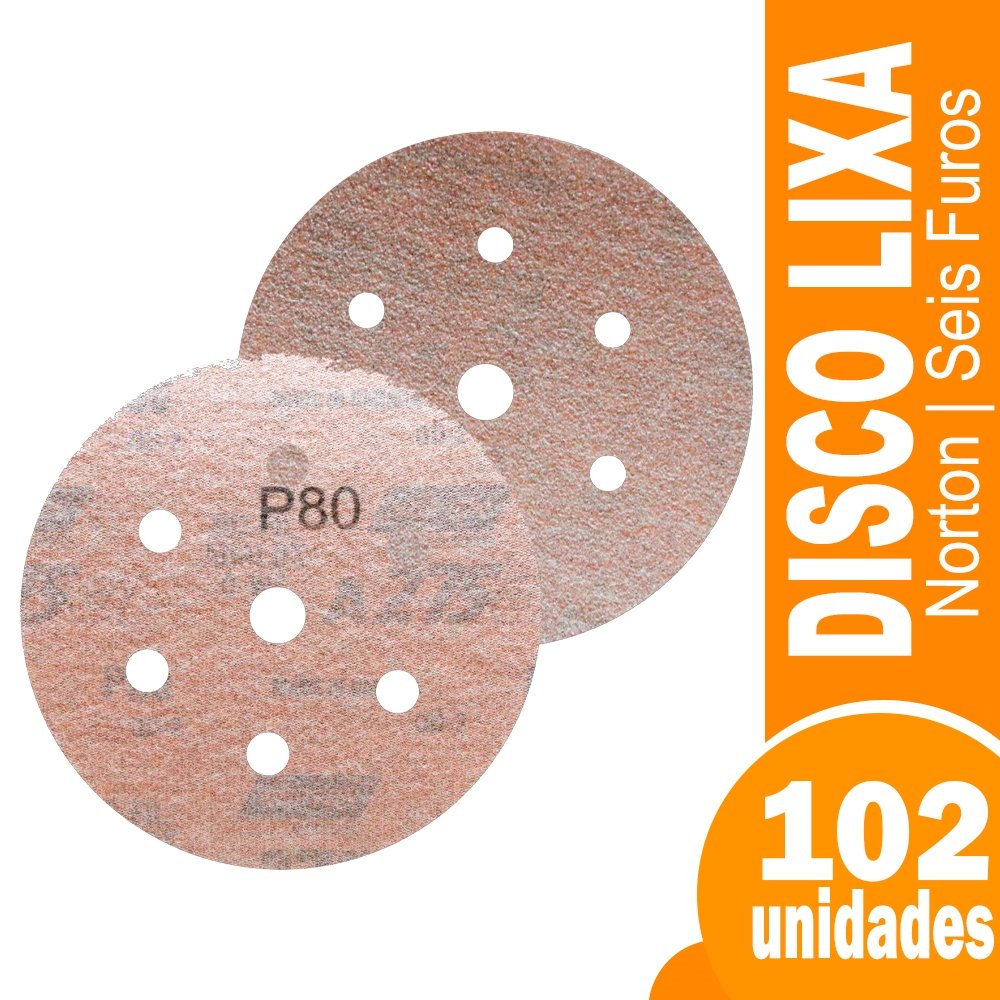 Disco Lixa Seco Norton A275 P80 152mm com 6 Furos - Embalagem com 102 Unidades