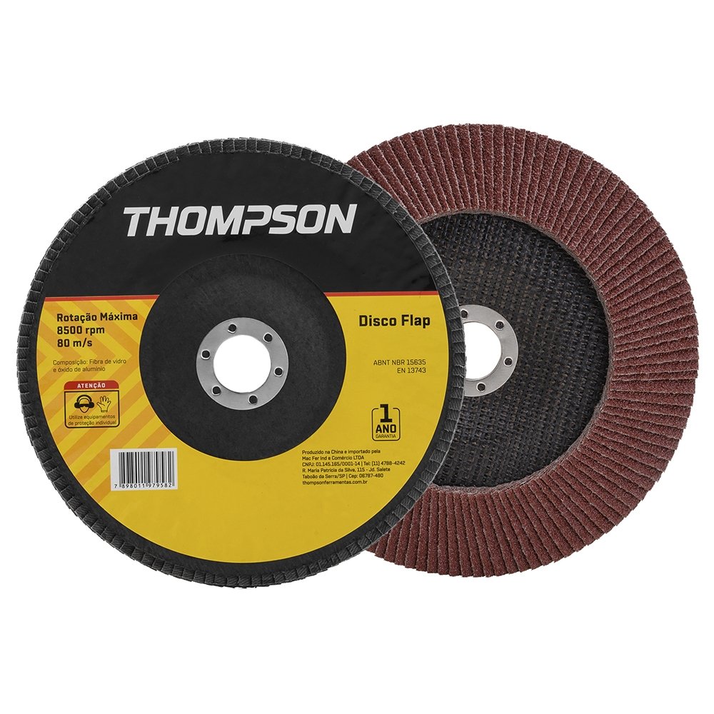 Disco Flap Thompson 4.1/2P G36 - Embalagem com 10 Unidades