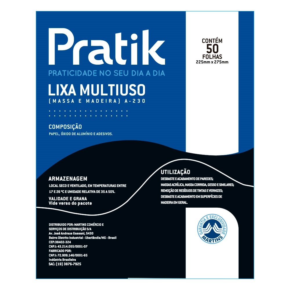 Lixa Pratik Massa e Madeira A230, G80 - Embalagem com 50 Unidades