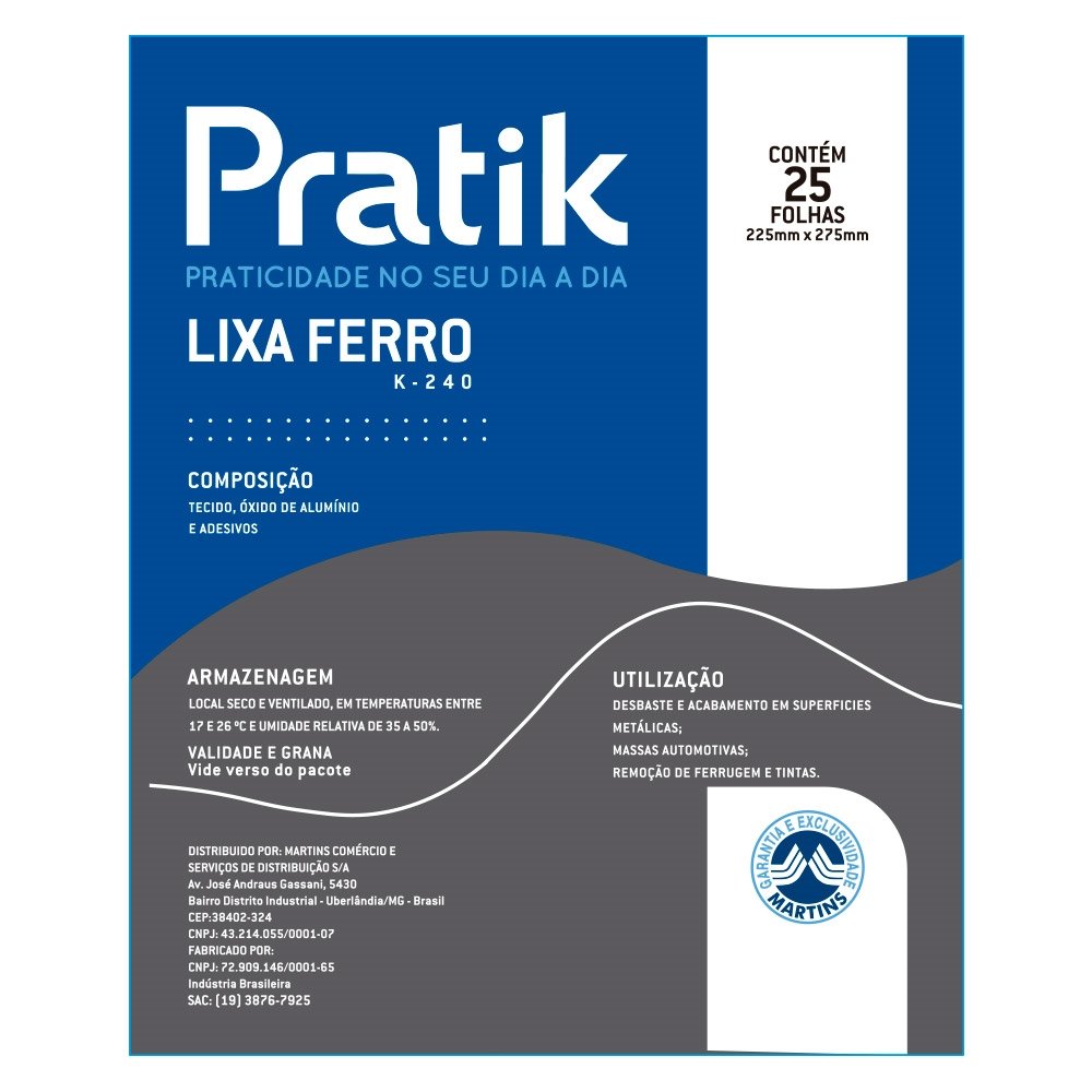 Lixa Ferro Pratik K240, G240 - Embalagem com 25 Unidades