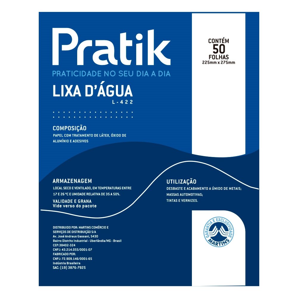 Lixa D'Água Pratik L422, G180 - Embalagem com 50 Unidades