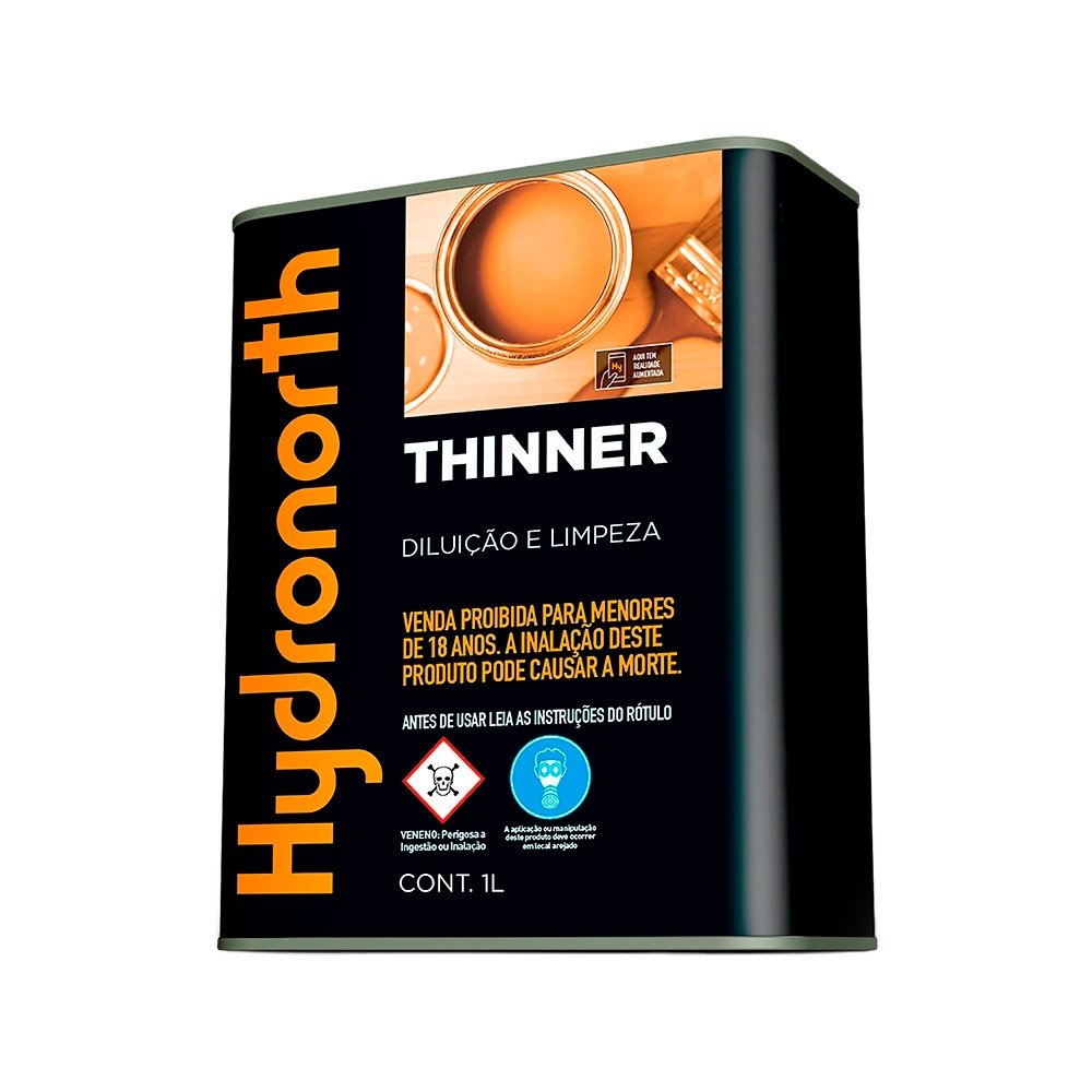Thinner Hydronorth Diluente Solvcryll Incolor Lata 1L - Embalagem com 12 Unidades