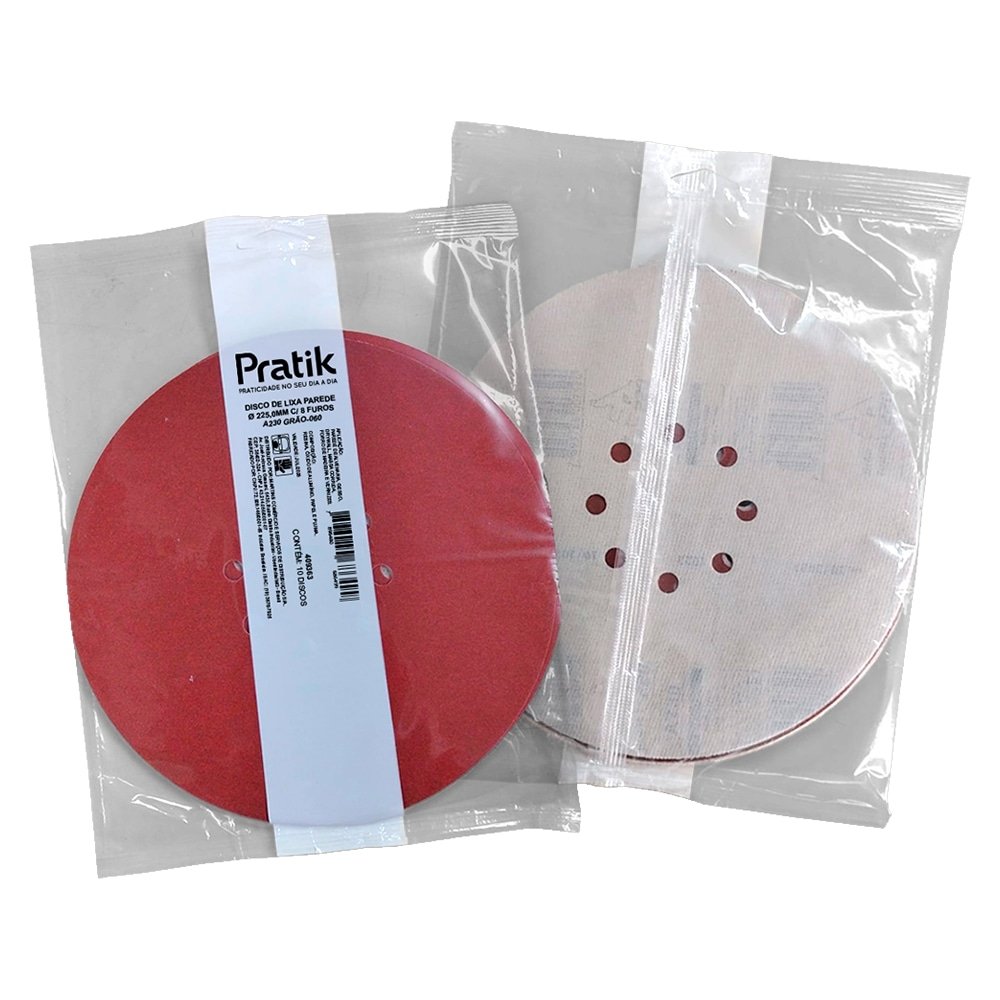 Disco Lixa Massa Pratik A230 - 225mm 8 Furos com Velcro G060 - Embalagem com 10 Unidades
