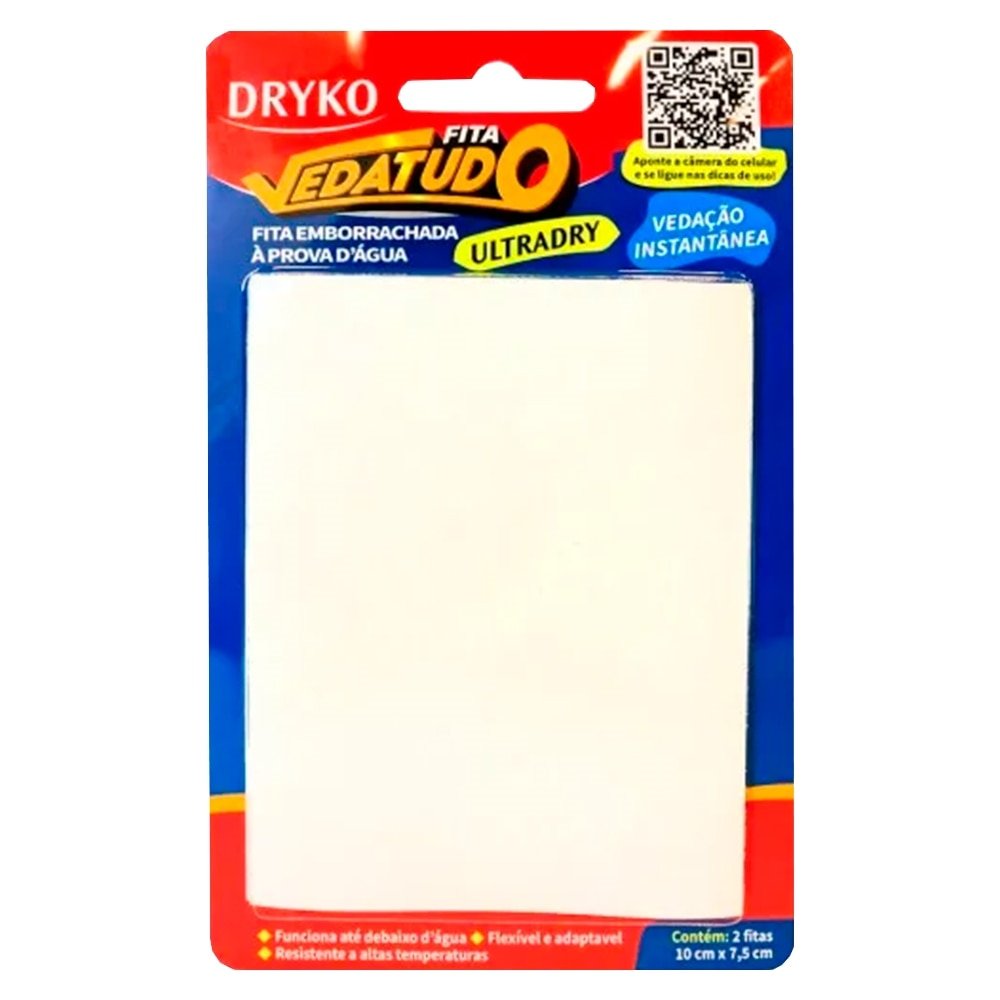 Fita Vedatudo Emborrachada Ultradry Dryko 2 Fitas 10x7,5cm Branca - Embalagem com 50 Unidades