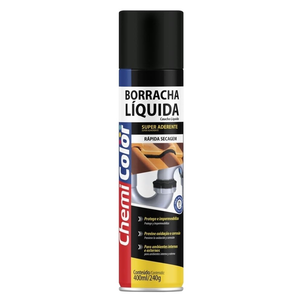 Tinta Spray Chemicolor Borracha Líquida Impermeabilizante Preto 400ml