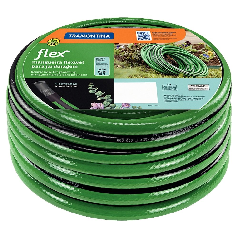 Mangueira Jardim Tramontina Flex Verde Com Faixa Preta 4 Camadas 10m