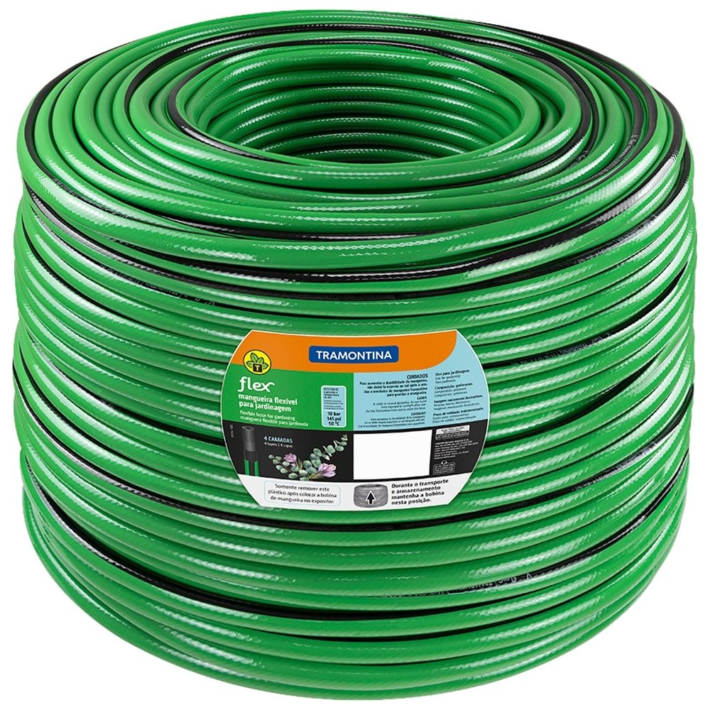 Mangueira Jardim Tramontina Flex Verde Com Faixa Preta 4 Camadas 100m