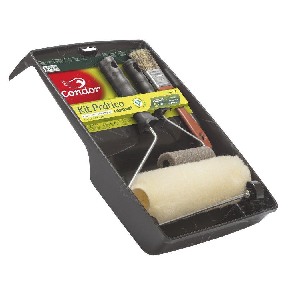 Kit Condor 5 Peças Rolo Lã/Espuma/Suporte/Bandeja/Trincha
