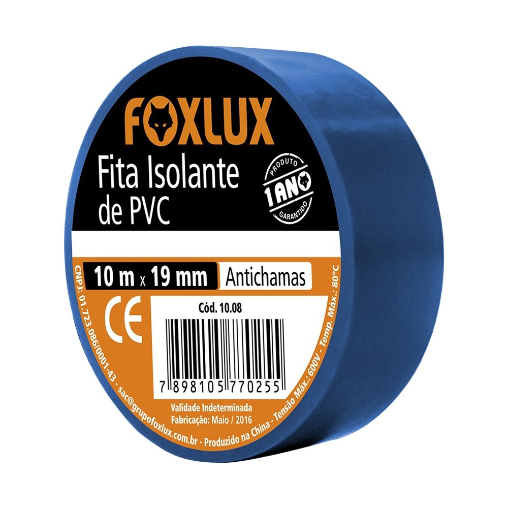 Fita Isolante Foxlux 19mmX10m Azul - Embalagem com 10 Unidades